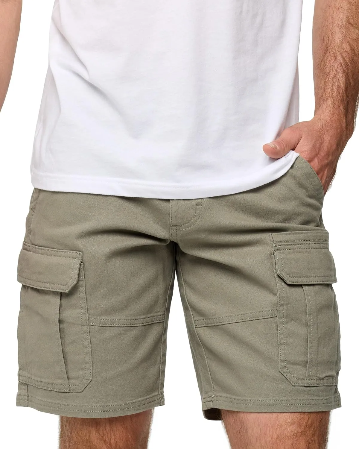 INTO THE AM Cargo Shorts for Men - 10" Inseam Stretch Flex 7 Pocket Work Shorts with Hidden Utility Pocket