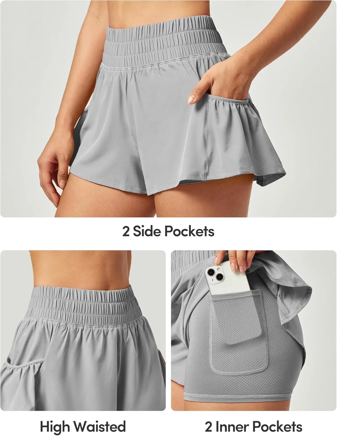 IUGA Women's Athletic Shorts High Waisted Flowy Shorts for Women Quick Dry Workout Running Shorts with Pockets