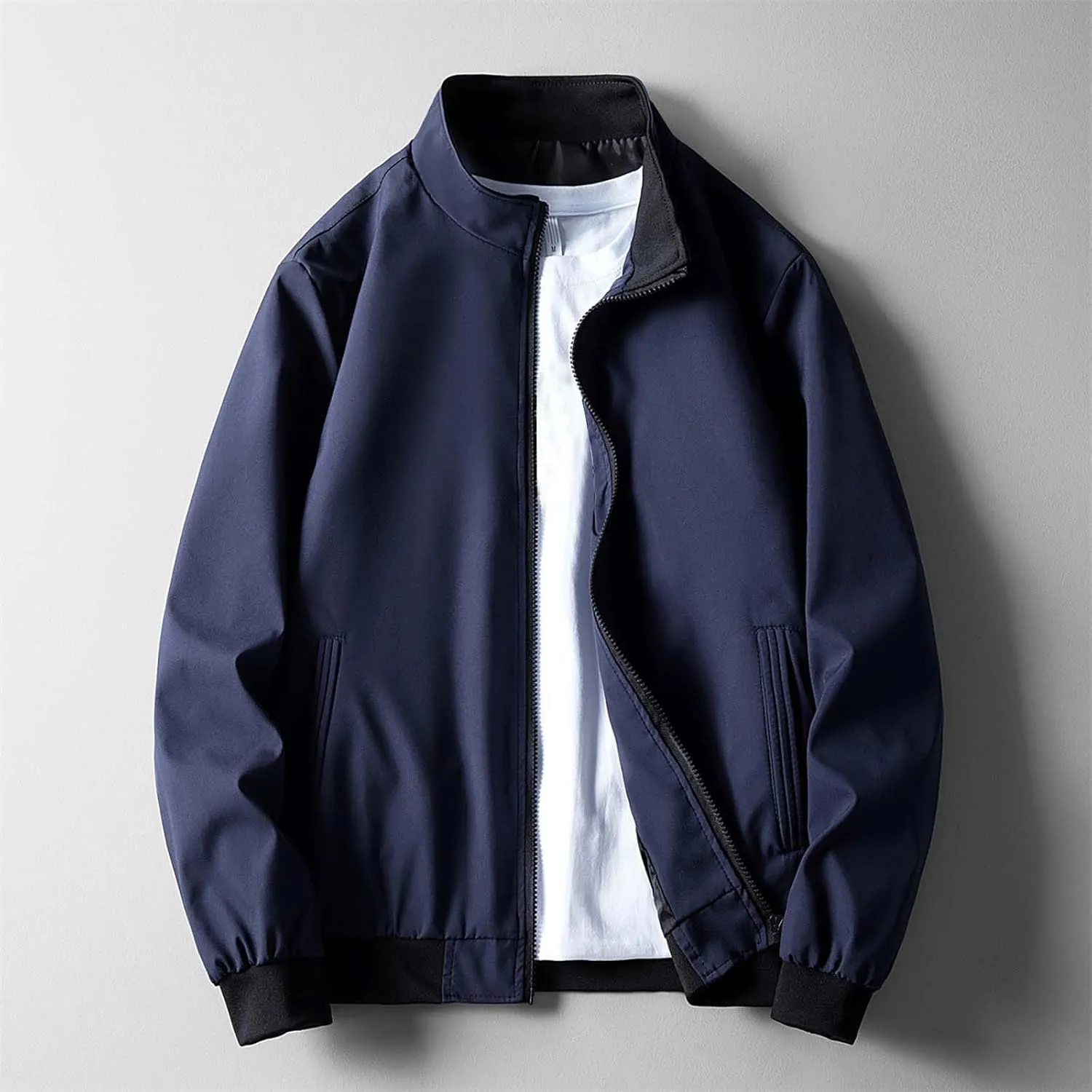 Jacket Men Spring and Autumn Casual Men's Handsome Pilot Zip Fx Standing Jacket Outdoor Fashion Coat for Men Mens