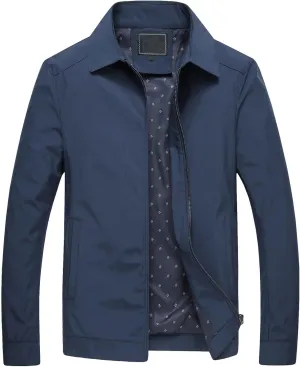 JEsilunmaMY Men's Business Casual Jacket Long Sleeve Slim Fit Lightweight Bomber Coat Spring Fall Zip Up Lapel Sportwear