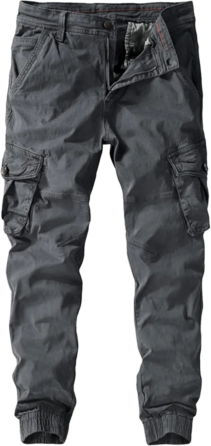JEsilunmaMY Men's Cotton Cargo Pants Multi-Pocket Military Army Athletic Jogger Pants Slim Slacks Outdoor Lounge Sweatpants