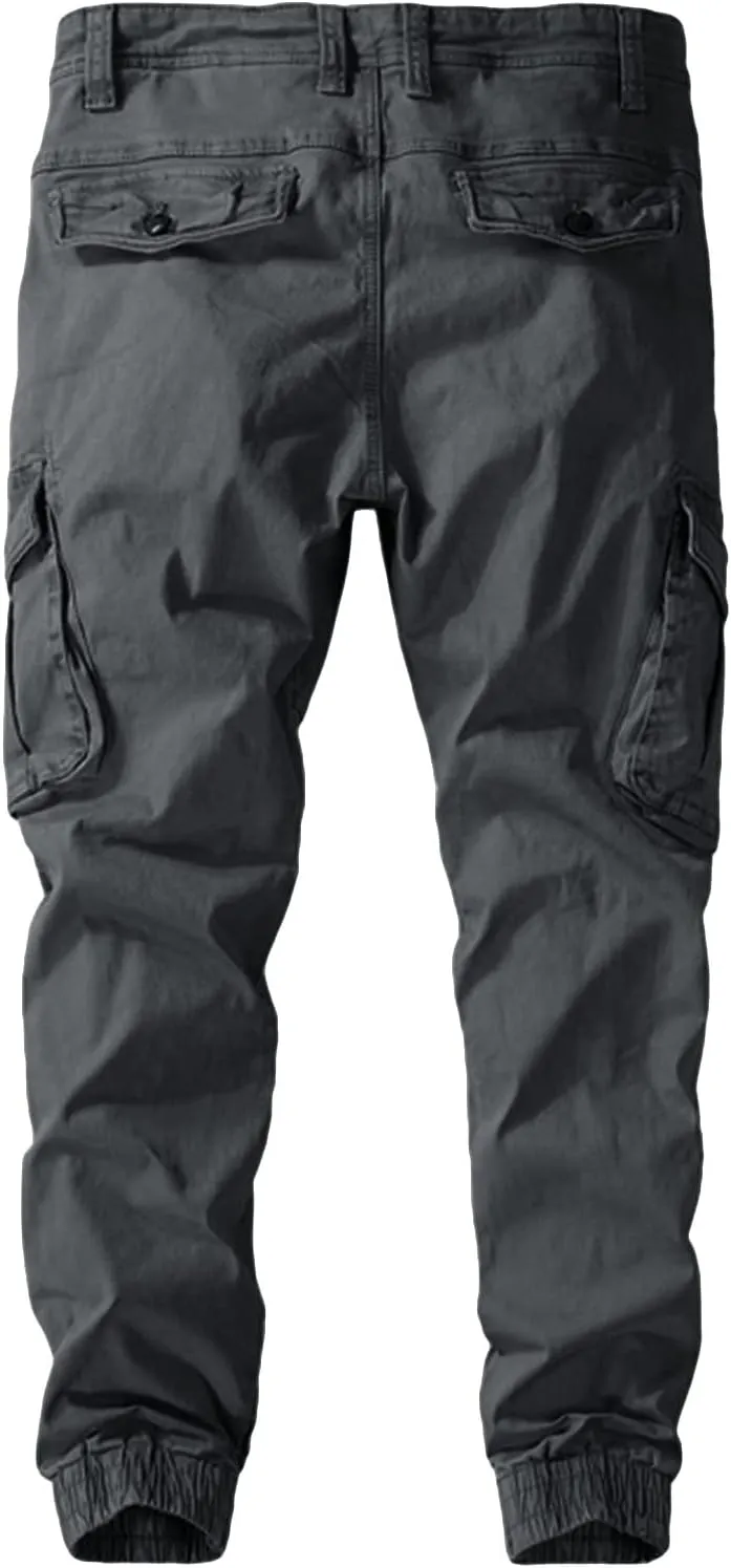 JEsilunmaMY Men's Cotton Cargo Pants Multi-Pocket Military Army Athletic Jogger Pants Slim Slacks Outdoor Lounge Sweatpants