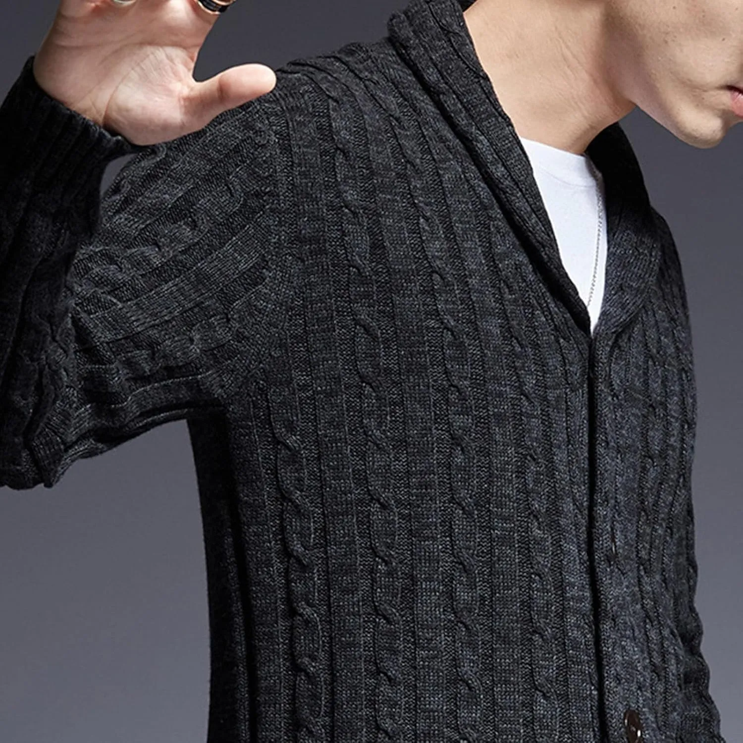JEsilunmaMY Mens Fall Winter Shawl Collar Sweaters Casual V Neck Button Down Knitted Cardigans Comfortable Chunky Knitwear
