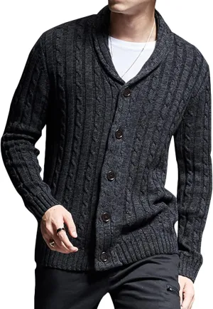 JEsilunmaMY Mens Fall Winter Shawl Collar Sweaters Casual V Neck Button Down Knitted Cardigans Comfortable Chunky Knitwear