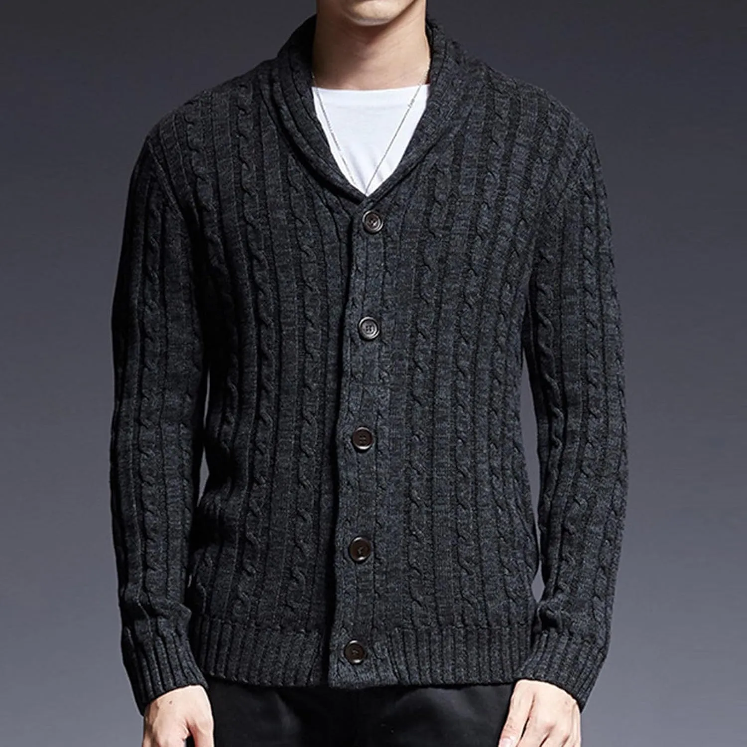 JEsilunmaMY Mens Fall Winter Shawl Collar Sweaters Casual V Neck Button Down Knitted Cardigans Comfortable Chunky Knitwear