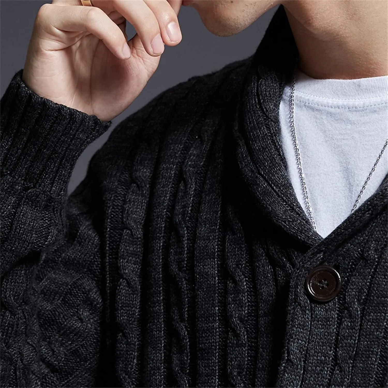 JEsilunmaMY Mens Fall Winter Shawl Collar Sweaters Casual V Neck Button Down Knitted Cardigans Comfortable Chunky Knitwear