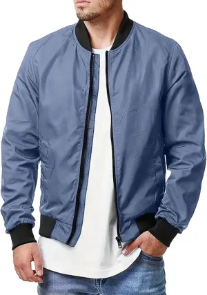 JEsilunmaMY Men's Zip Up Casual Bomber Jackets Stand Collar Lightweight Sportwear Winter Warm Padded Coats Windbreaker