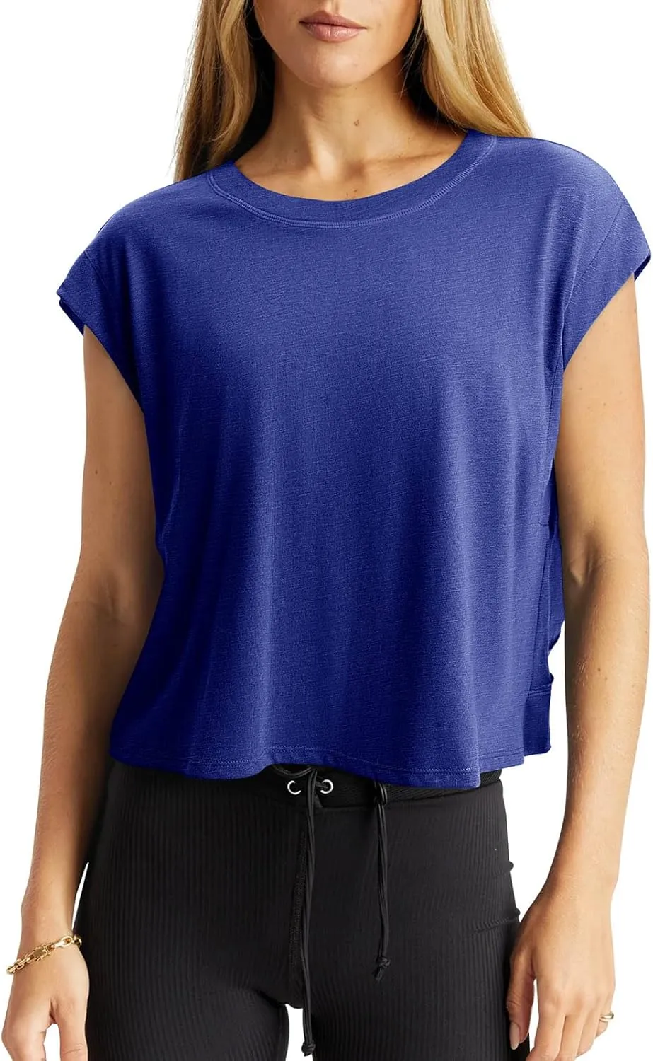 LASLULU Womens Open Back Workout Tops Backless Athletic Shirt Sleeveless Oversized Wrap Crop Tank Tops Running Gym Yoga Tee