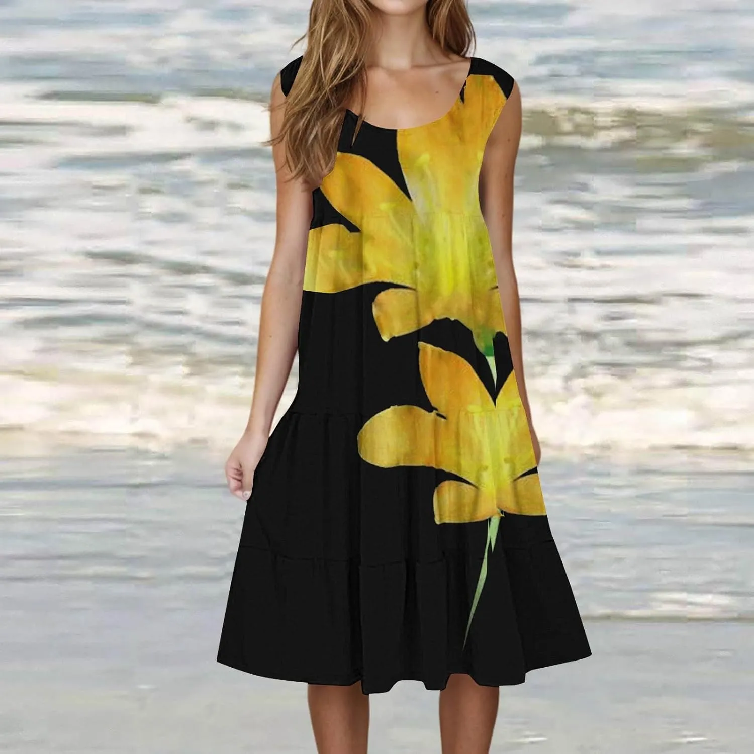 Linen Dress Summer Dresses for Women Plus Size Beach Dress Casual Sundresses Sexy Sleeveless Dress Flowy Midi