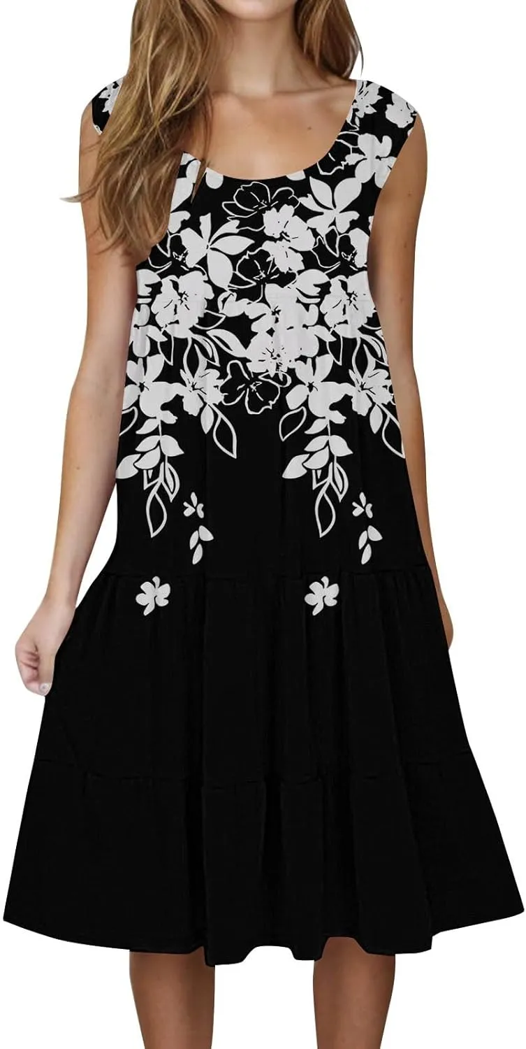 Linen Dress Summer Dresses for Women Plus Size Beach Dress Casual Sundresses Sexy Sleeveless Dress Flowy Midi