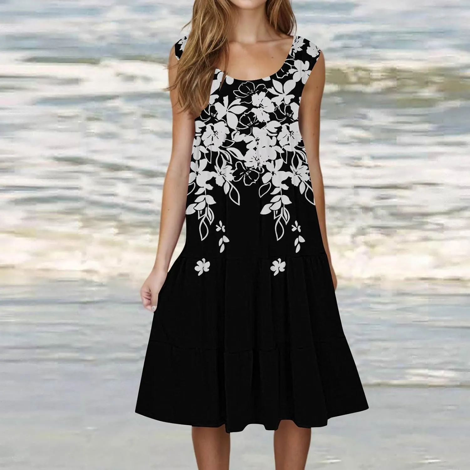 Linen Dress Summer Dresses for Women Plus Size Beach Dress Casual Sundresses Sexy Sleeveless Dress Flowy Midi