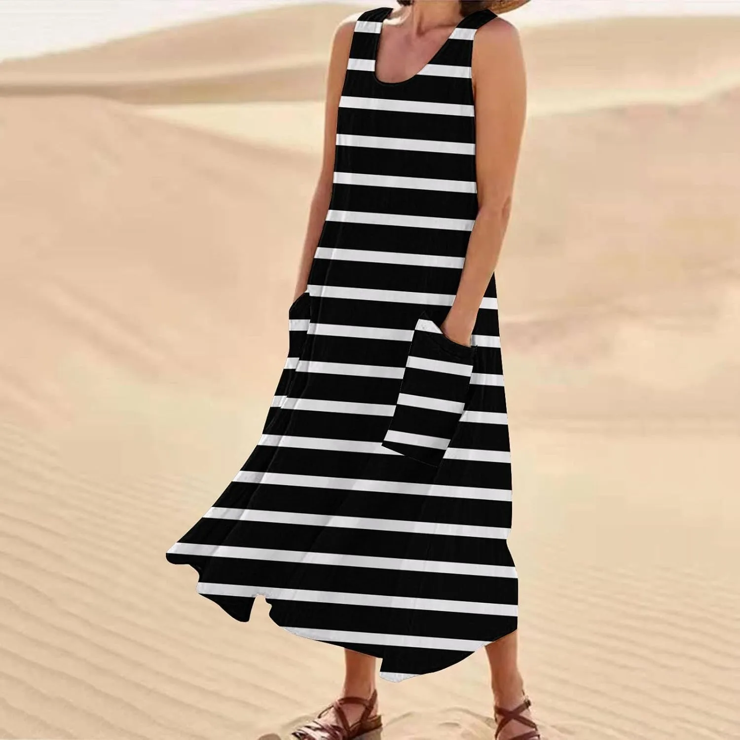 Linen Dress Women Summer Dresses for Women Plus Size Beach Dress Casual Sundresses Sexy Sleeveless Dress Flowy Midi