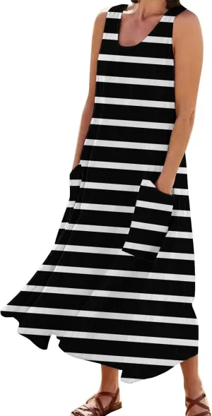 Linen Dress Women Summer Dresses for Women Plus Size Beach Dress Casual Sundresses Sexy Sleeveless Dress Flowy Midi