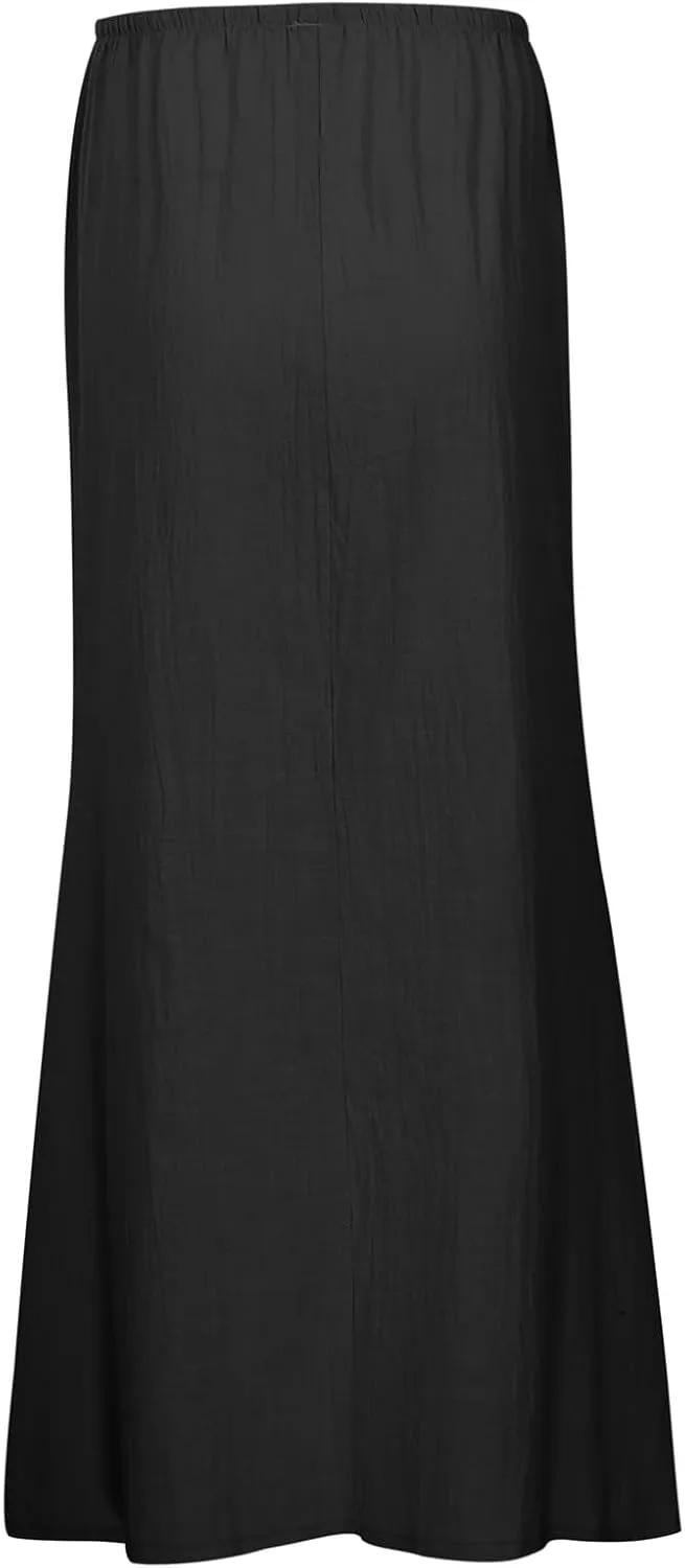 Linen Maxi Skirts for Women Trendy Summer Comfy Drawstring Waist A Line Skirts Cute Vacation Boho Long Flowy Skorts Y2K