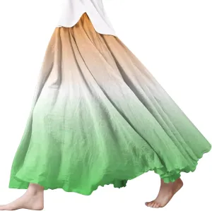 Linen Wrap Skirts for Women Pleated Summer Boho Floral Flowy Skirt Vacation High Waisted Maxi Casual Dress Skorts