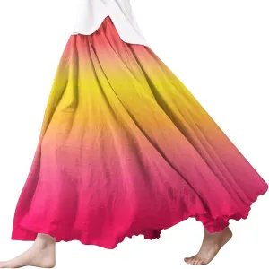 Linen Wrap Skirts for Women Pleated Summer Boho Floral Flowy Skirt Vacation High Waisted Maxi Casual Dress Skorts
