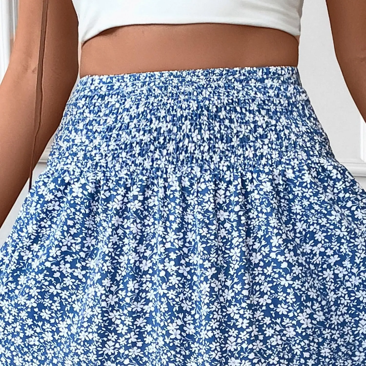 Long Flowy Skirts for Women Summer Elastic Waist Floral Maxi Skirt with Pockets Smocked Ruffle Tiered Boho A Line Skorts