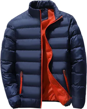 Maiyifu-GJ Men Winter Down Coat Jacket Lightweight Warm Thicken Padded Outerwear Stand Collar Ski Hiking Travel Warm Overcoat