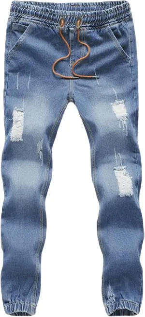 Maiyifu-GJ Men's Ripped Joggers Denim Pants Elastic Waist Casual Pull On Jean Pants Lightweight Distressed Jeans Trousers