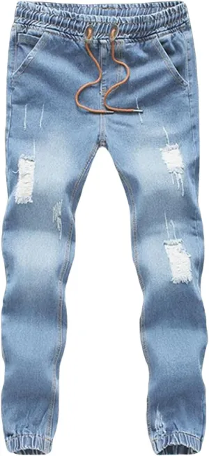 Maiyifu-GJ Men's Ripped Joggers Denim Pants Elastic Waist Casual Pull On Jean Pants Lightweight Distressed Jeans Trousers