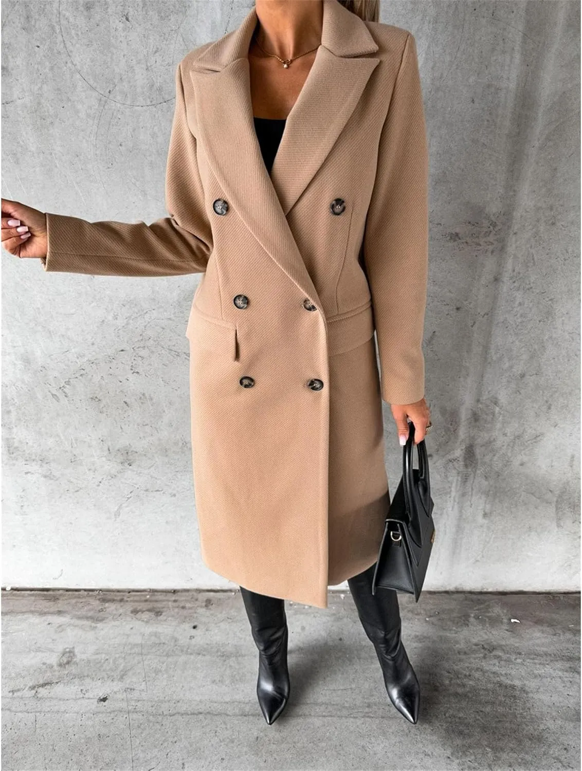 Maiyifu-GJ Womens Winter Double Breasted Coat Long Jacket Notch Lapel Wool Blend Trench Coat Elegant Overcoat Outerwear