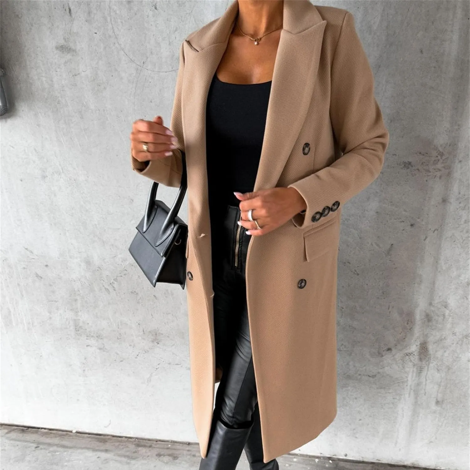 Maiyifu-GJ Womens Winter Double Breasted Coat Long Jacket Notch Lapel Wool Blend Trench Coat Elegant Overcoat Outerwear