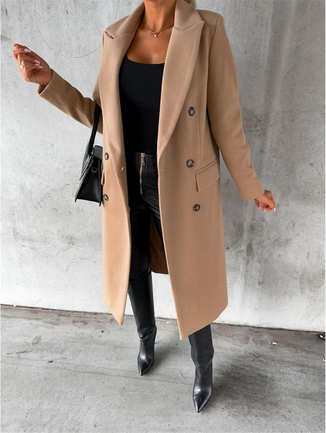 Maiyifu-GJ Womens Winter Double Breasted Coat Long Jacket Notch Lapel Wool Blend Trench Coat Elegant Overcoat Outerwear