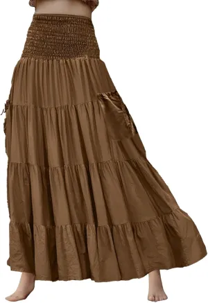 Maxi Long Skirts for Women Ankle Length High Waisted Pleated A Line Flowy Tube Dresses Summer Casual Skirts with Pockets