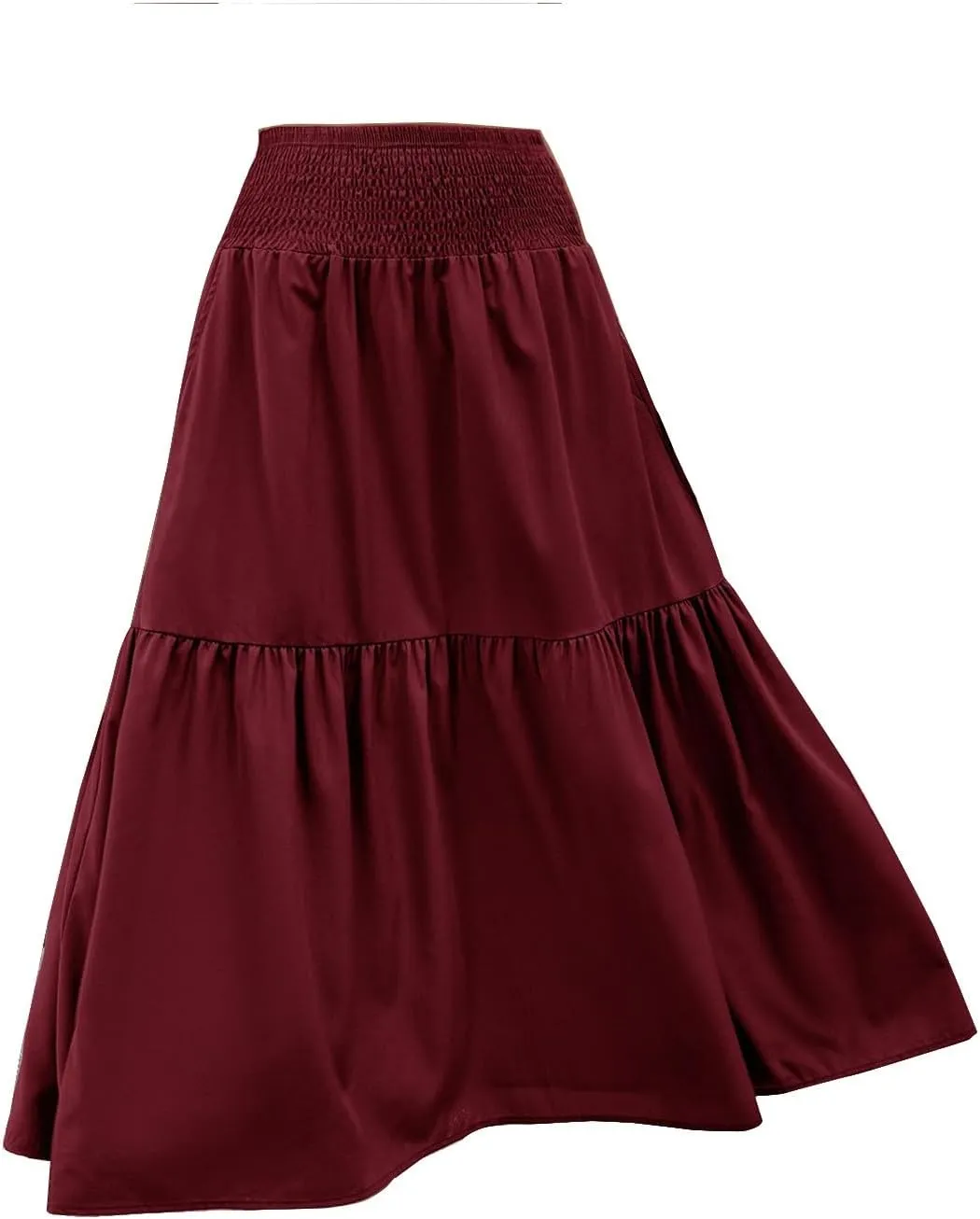 Maxi Skirt for Women Summer Casual Elastic High Waist Pleated A Line Flowy Swing Tiered Beach Vacation Skirts
