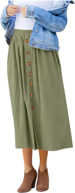 Maxi Summer Skirts for Women Solid Color High Elastic Waist Pleated Flowy Skirt 2025 Dressy Vacation Beach Sundress