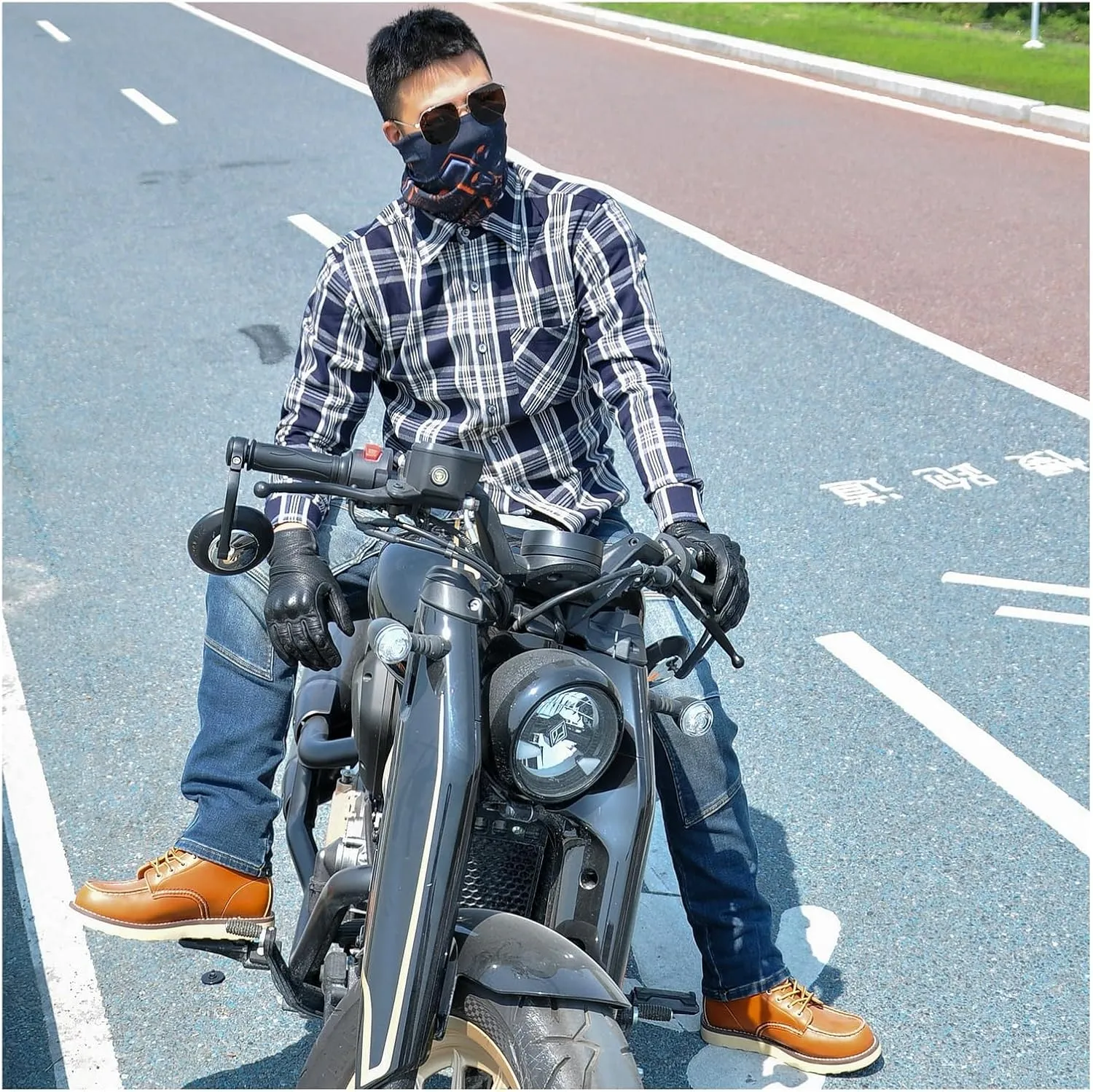 Men Motorcycle Plaid Shirt Motorcycle Riding Jacket With Back, Shoulder ，elbow Armor Aramid Lining Reinforcement