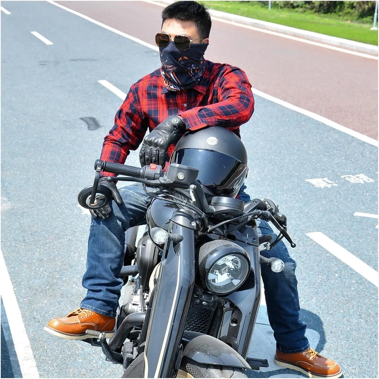 Men Motorcycle Plaid Shirt Motorcycle Riding Jacket With Back, Shoulder ，elbow Armor Aramid Lining Reinforcement