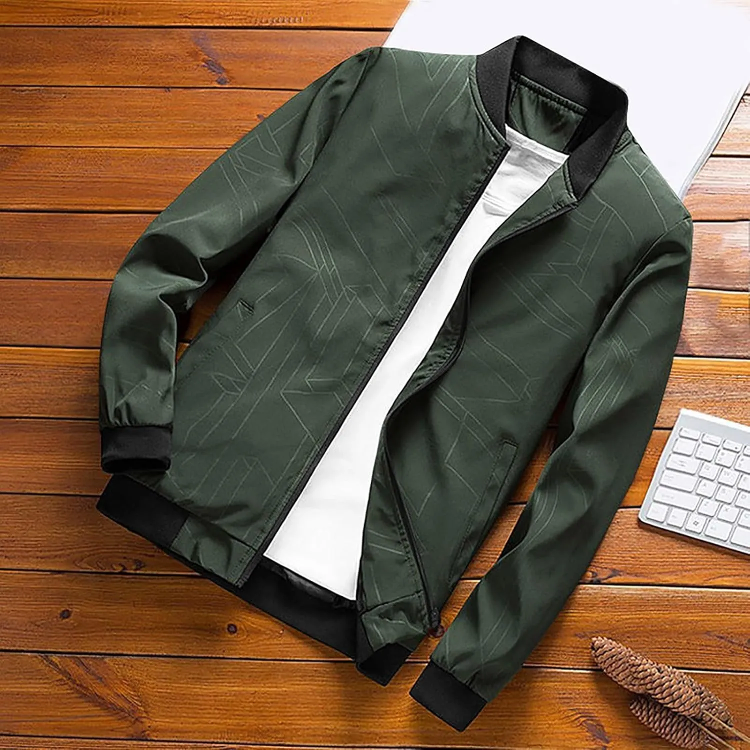 Men s Bomber Jacket Lightweight Casual Stylish Spring Fall Windbreaker Zip Up Outwear Coat with Zipper Pockets