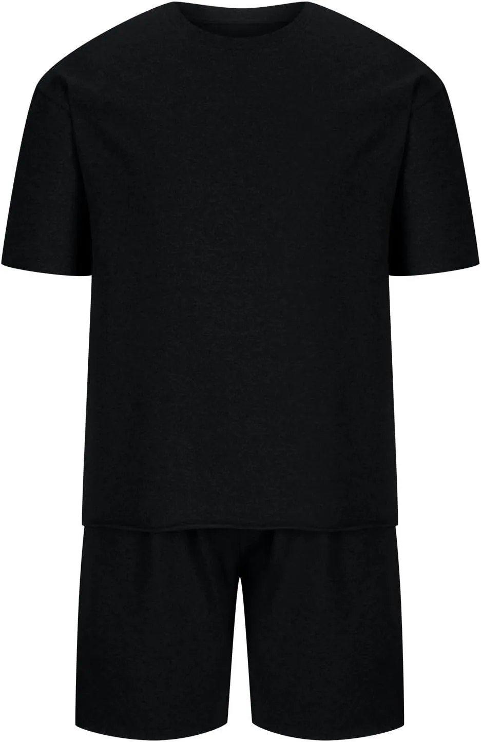 Men's 2 Piece Outfits Casual Tracksuit Cargo Shorts Summer Athletic Drop Shoulder Sleeve Sportwear Set Round-Neck Solid Suits