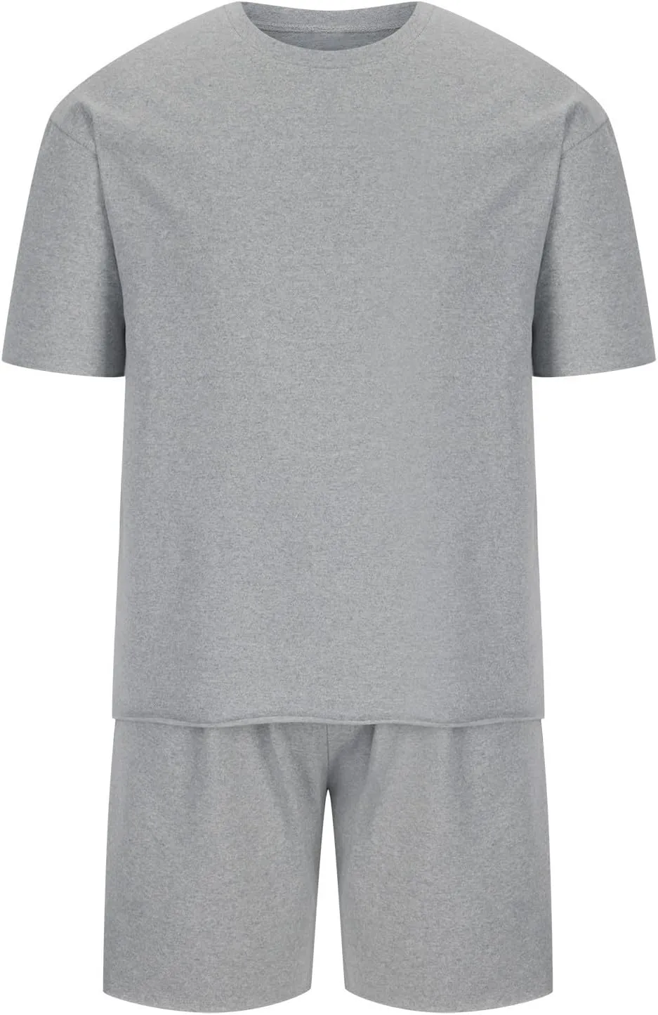 Men's 2 Piece Outfits Casual Tracksuit Cargo Shorts Summer Athletic Drop Shoulder Sleeve Sportwear Set Round-Neck Solid Suits
