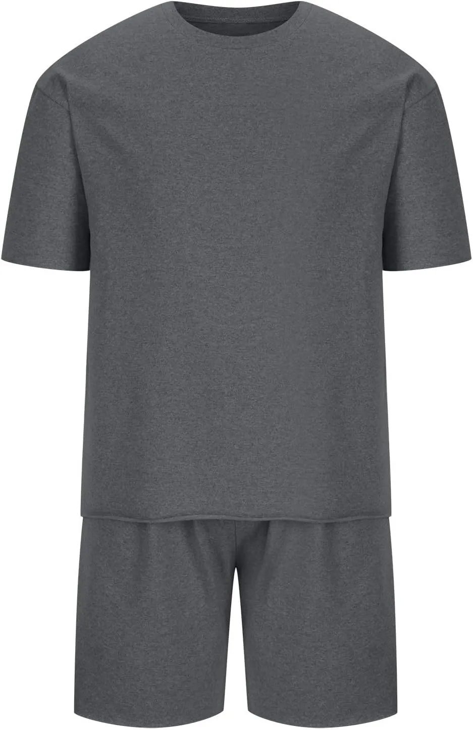 Men's 2 Piece Outfits Casual Tracksuit Cargo Shorts Summer Athletic Drop Shoulder Sleeve Sportwear Set Round-Neck Solid Suits