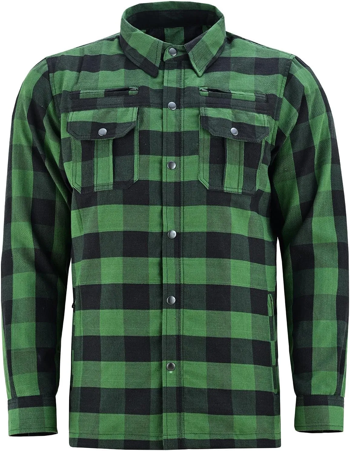 Mens Armored Checkered Flannel Biker Shirt, Multiple Waterproof Storage Pockets CE Approved Armor Reinforced Water Resistant