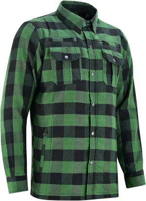 Mens Armored Checkered Flannel Biker Shirt, Multiple Waterproof Storage Pockets CE Approved Armor Reinforced Water Resistant