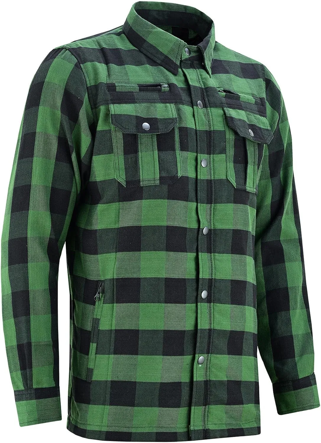 Mens Armored Checkered Flannel Biker Shirt, Multiple Waterproof Storage Pockets CE Approved Armor Reinforced Water Resistant
