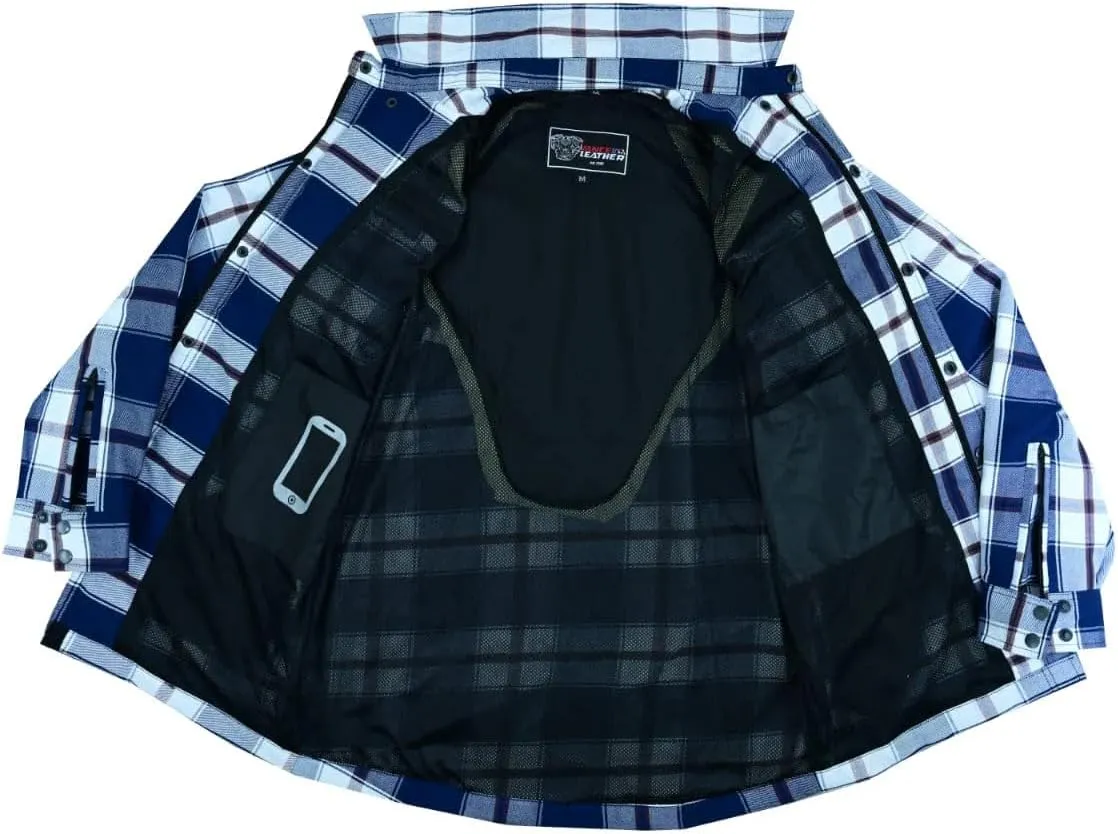 Men's Armored Checkered Flannel Biker Shirt, Multiple Waterproof Storage Pockets, CE Level 2 Armor Reinforced Water Resistant