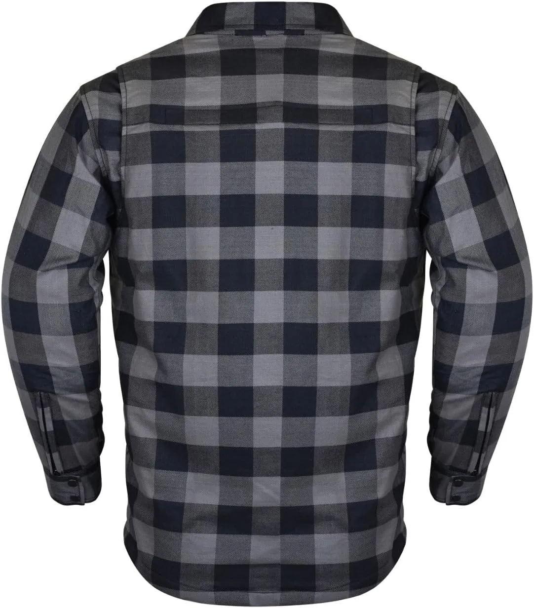Men's Armored Checkered Flannel Biker Shirt, Multiple Waterproof Storage Pockets, CE Level 2 Armor Reinforced Water Resistant