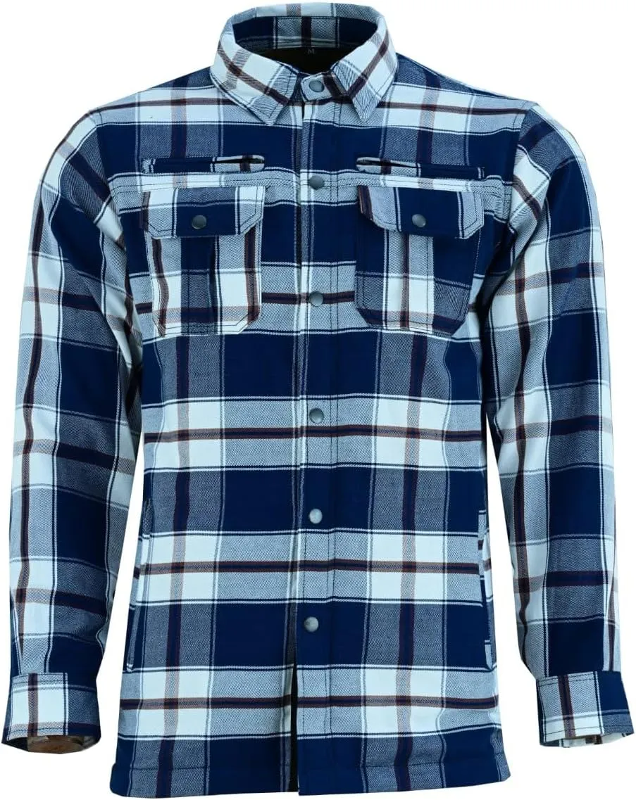 Men's Armored Checkered Flannel Biker Shirt, Multiple Waterproof Storage Pockets, CE Level 2 Armor Reinforced Water Resistant