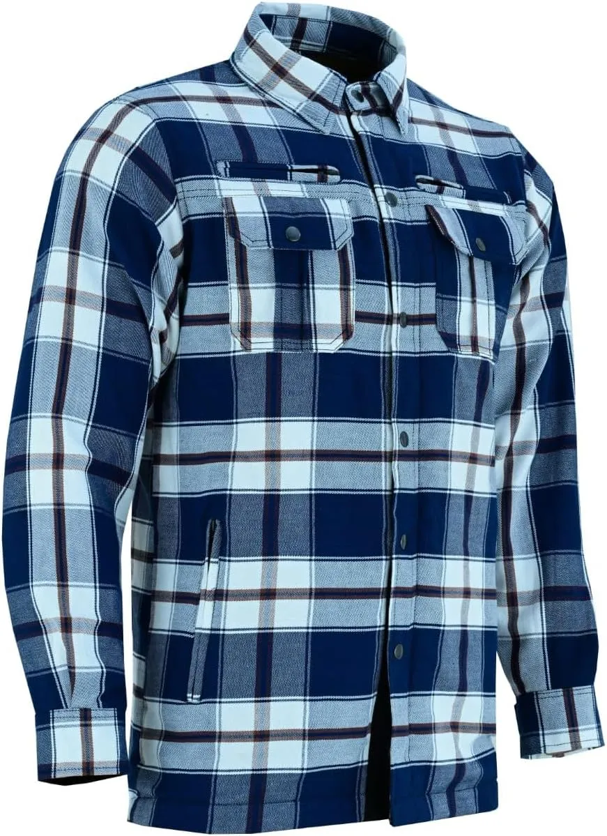 Men's Armored Checkered Flannel Biker Shirt, Multiple Waterproof Storage Pockets, CE Level 2 Armor Reinforced Water Resistant