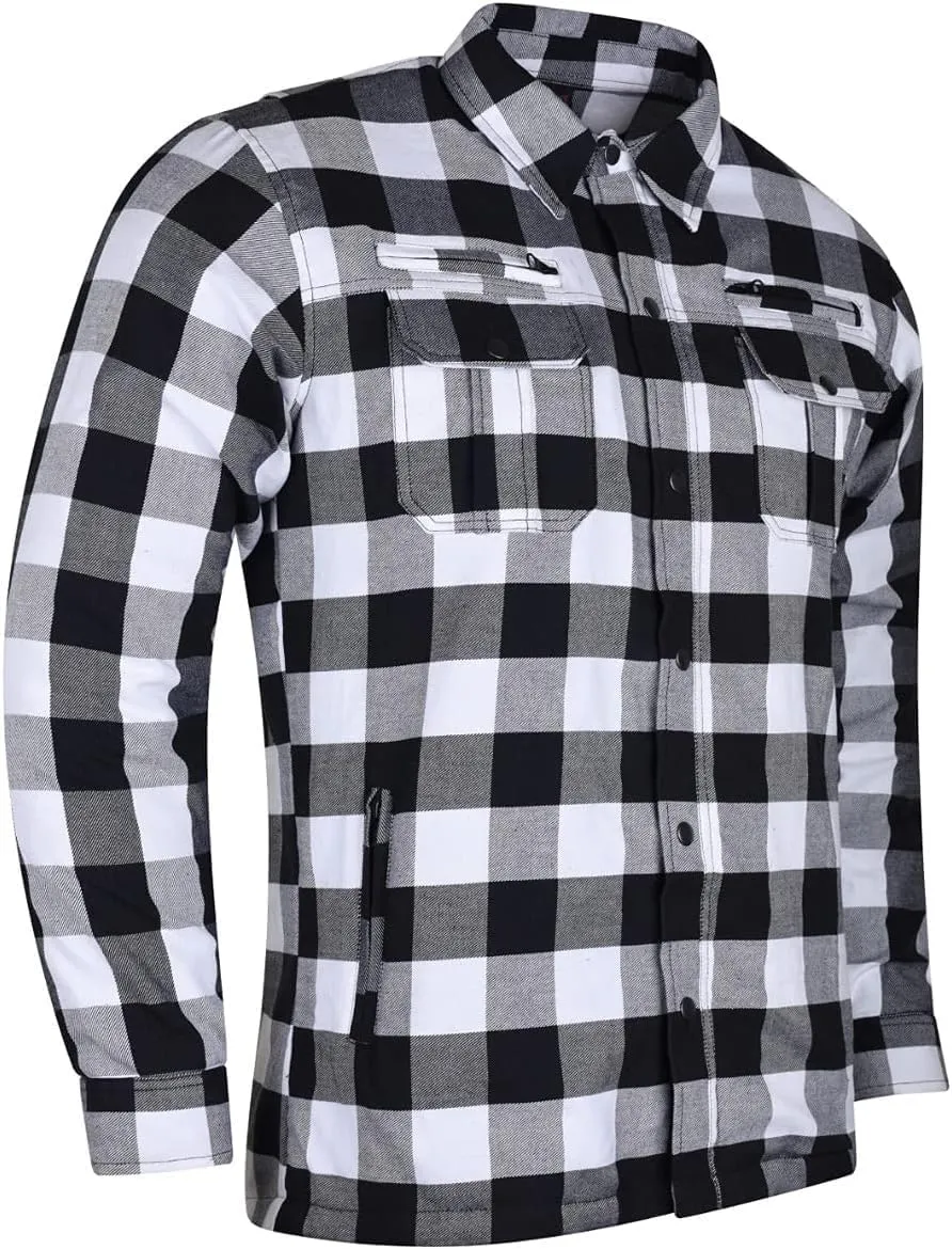 Men's Armored Checkered Flannel Biker Shirt, Multiple Waterproof Storage Pockets, CE Level 2 Armor Reinforced Water Resistant