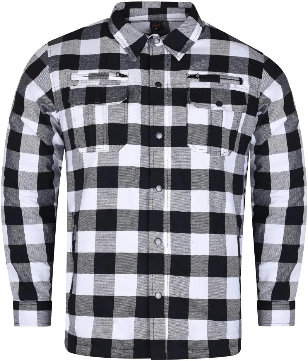 Men's Armored Checkered Flannel Biker Shirt, Multiple Waterproof Storage Pockets, CE Level 2 Armor Reinforced Water Resistant