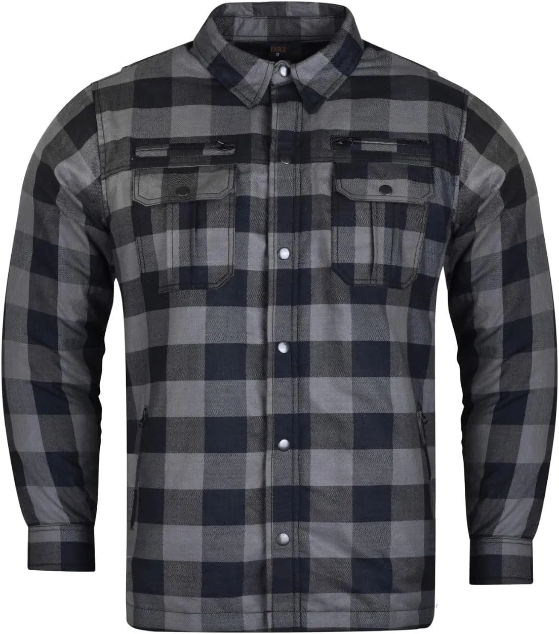 Men's Armored Checkered Flannel Biker Shirt, Multiple Waterproof Storage Pockets, CE Level 2 Armor Reinforced Water Resistant