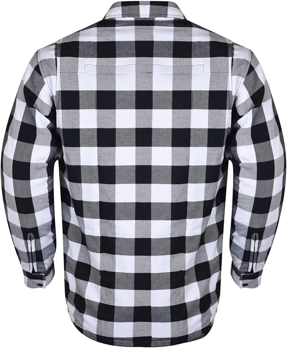 Men's Armored Checkered Flannel Biker Shirt, Multiple Waterproof Storage Pockets, CE Level 2 Armor Reinforced Water Resistant