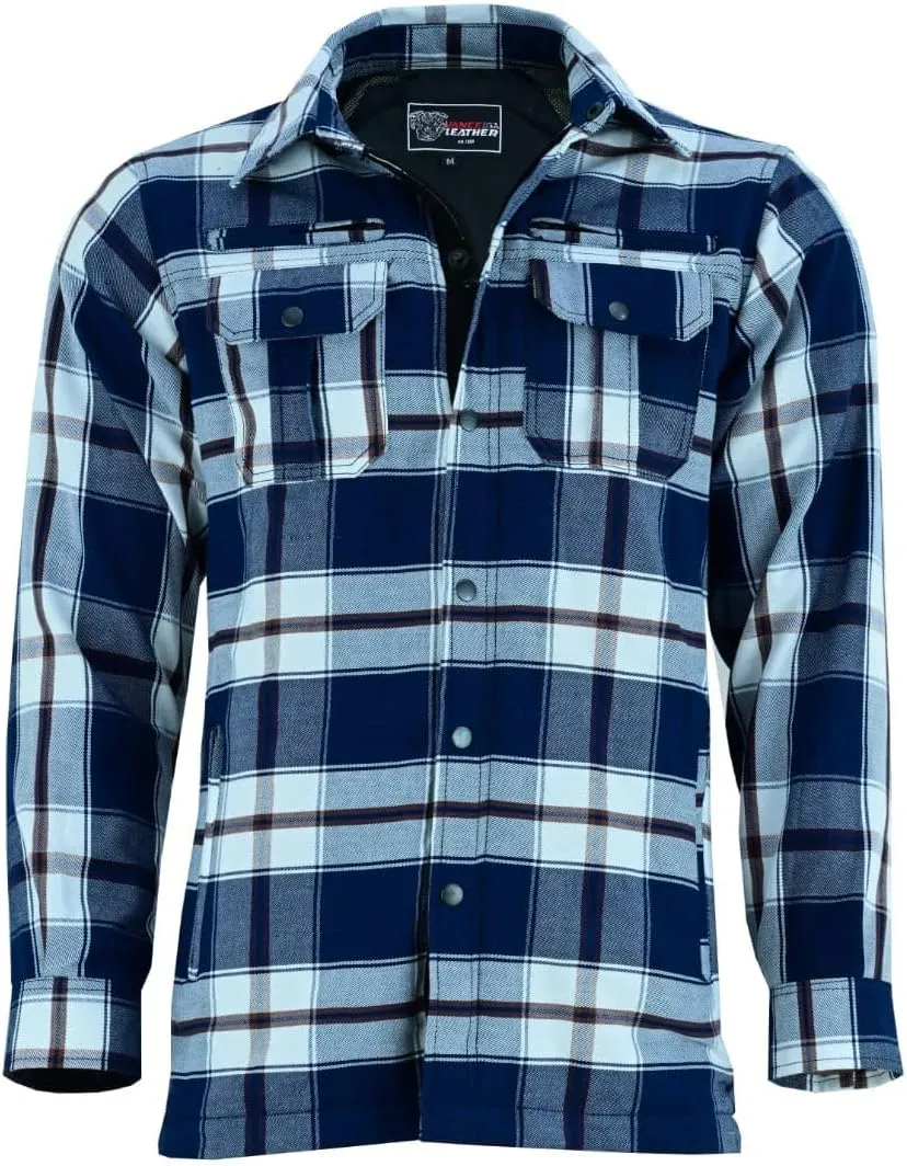 Men's Armored Checkered Flannel Biker Shirt, Multiple Waterproof Storage Pockets, CE Level 2 Armor Reinforced Water Resistant