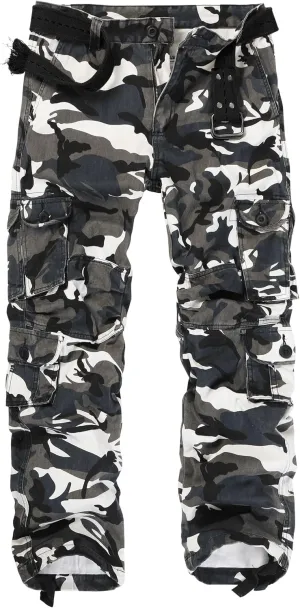 Men's Camo Cargo Pants Cotton Ripstop Outdoor Adventure Wear Casual Hiking Work Pants with Multi Pockets(No Belt)