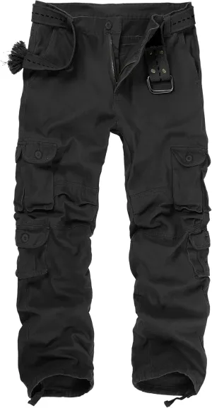 Men's Camo Cargo Pants Cotton Ripstop Outdoor Adventure Wear Casual Hiking Work Pants with Multi Pockets(No Belt)